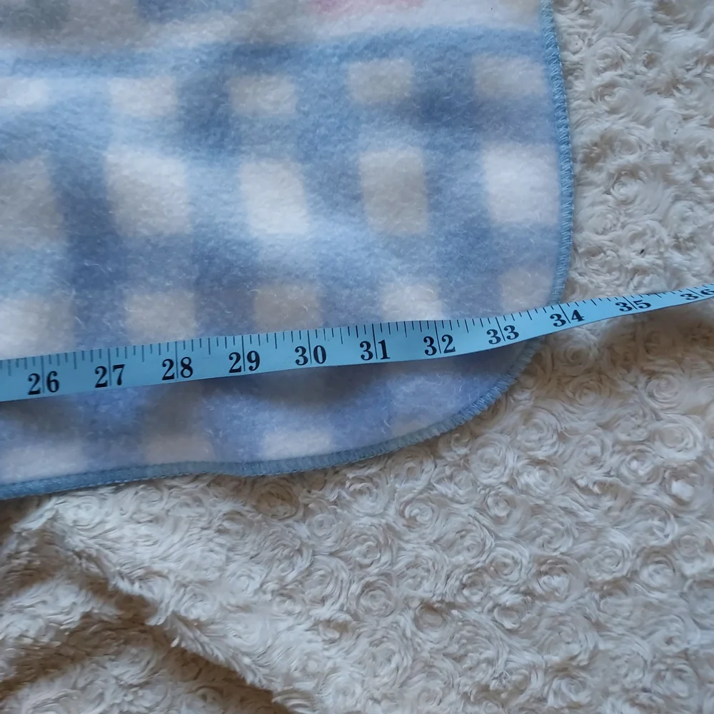 Checked Hearts Stars Baby Blanket Soft Blue Snuggly Cozy 34x42 Lovey Crib Size